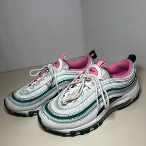 Nike Air Max 97 Tennis Shoes White, Geode Teal, Jade Ice, Pink Youth Size 5